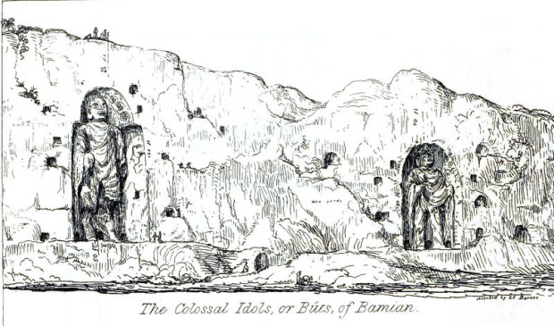 18th century sketch of the Buddhas of Bamiyan
