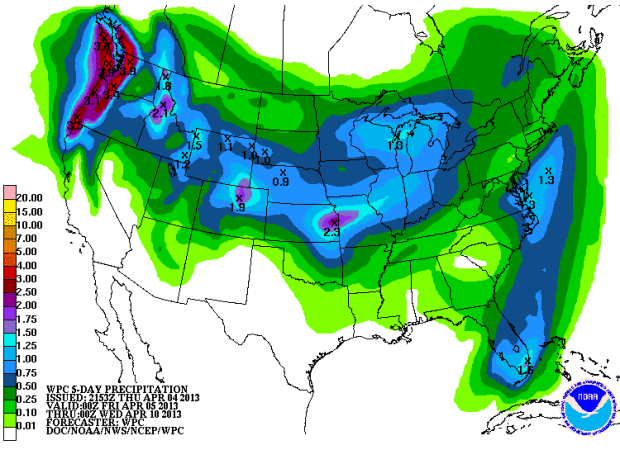 5 day moisture totals for USA.  Check out WA, it looks good! 