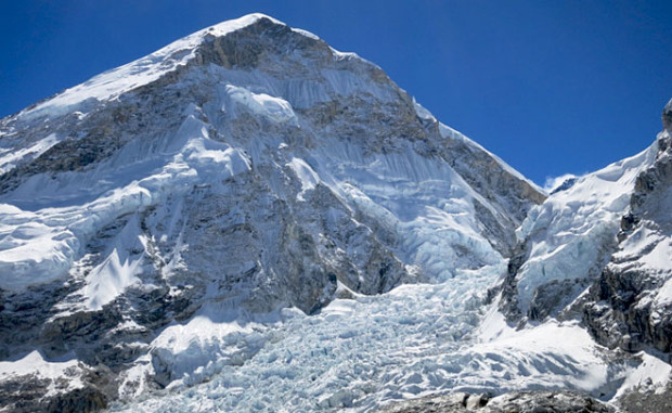 Khumbu Icefall & summit of Mount Everest