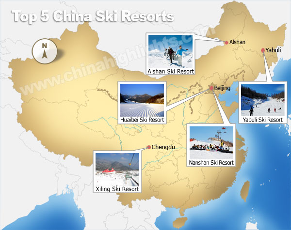 Top 5 China Ski Resorts Map