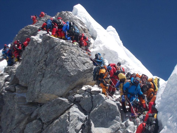 One of the reasons tensions are high on Everest.  Too many teams summiting on the same days.