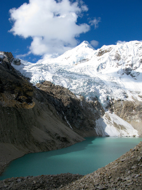 Tocllaraju in the Ishinca Valley of the Cordillera Blanca's in Peru.  She stands at 19,912 feet.   