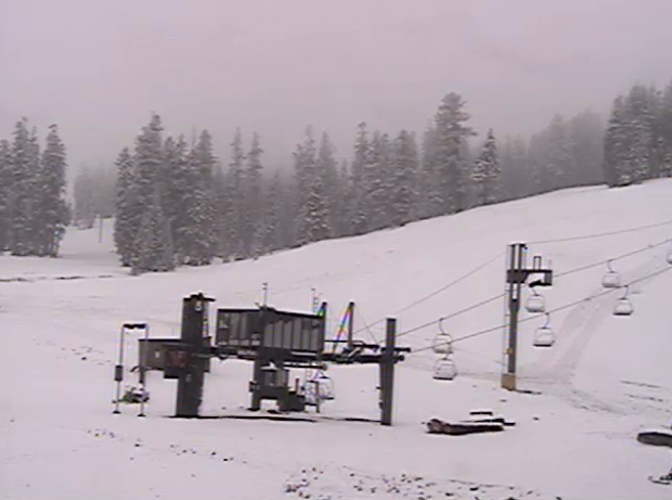 Kirkwood at 8:30am today. snowing