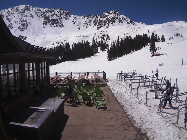 Arapahoe Basin today at 11:30am.  Check out the wet slides in the background