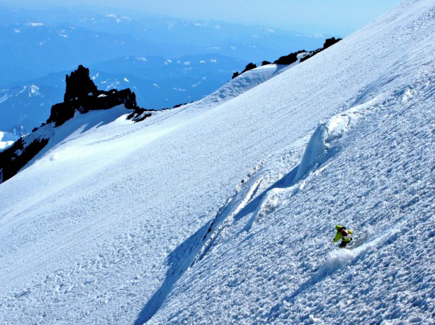 Tyler Jones skiing the Cowlitz glacier