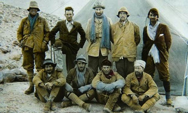 The 1924 Everest expedition team, including George Mallory, top row, second from left, and Sandy Irvine, top, far left. Photograph: Altitude Films/John Noel Collection