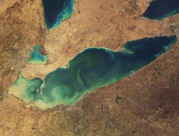 Lake Erie, 241 miles long, 57 miles wide, 60 feet deep on average