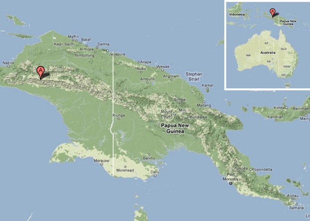 A marks the Maoke Mountains of Papua New Guinea