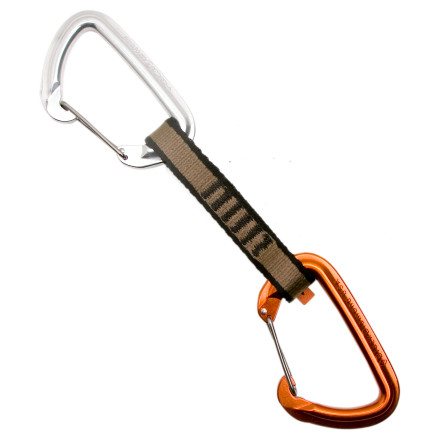a quickdraw.  one carabiner clips to a bolt on the wall, the other clips into the rope.