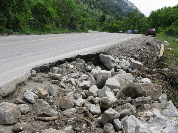 Road damage near Tanners Flats.