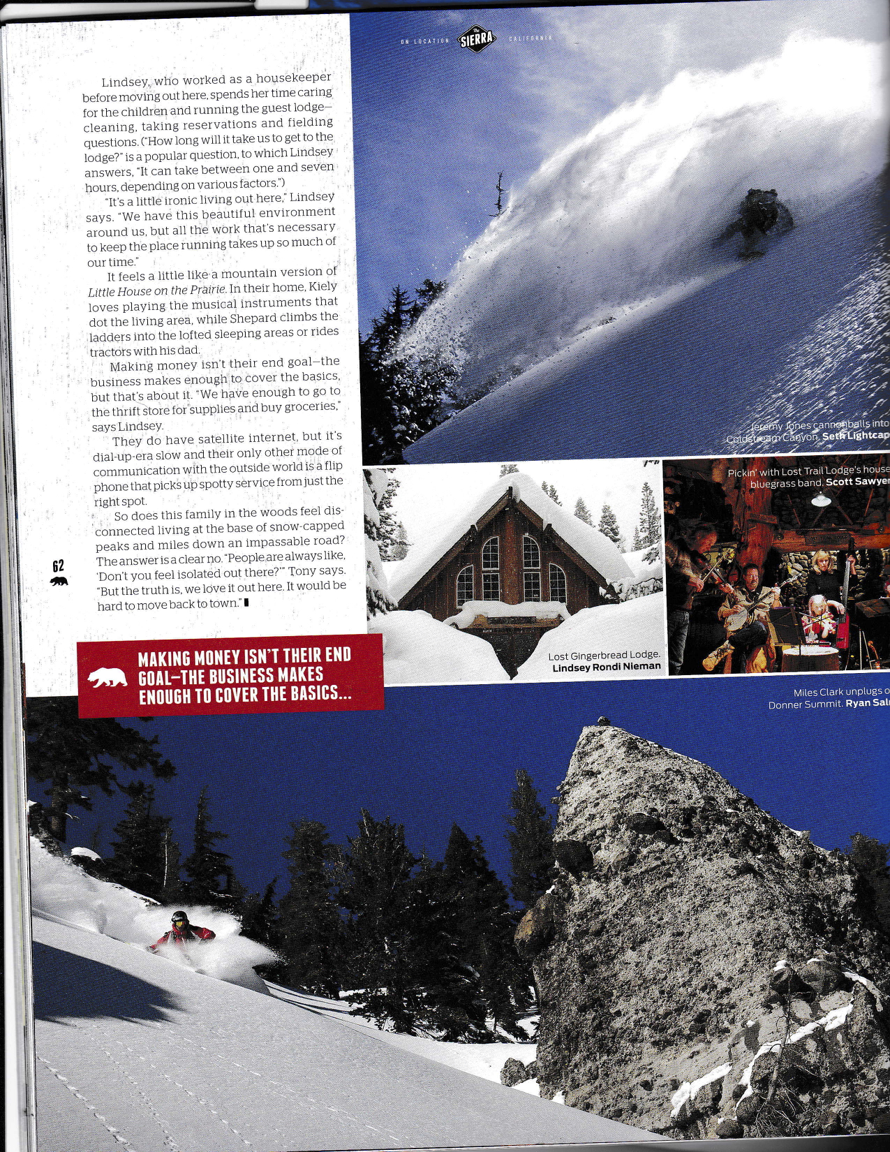 Photo of Miles Clark ripping powder at Donner Summit, CA in the Backcountry Magazine in Nov. 2015. 