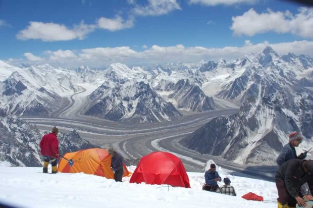 Broad Peak in the background of a K2 camp