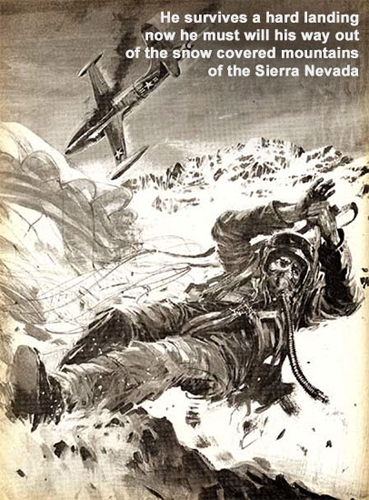 An artists portrayal of Lt. Steeves in his sierra nevada plane crash