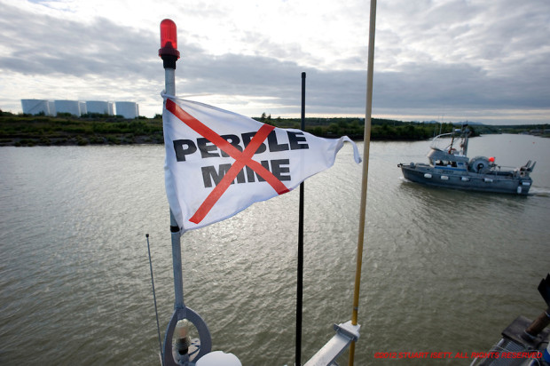 Anti Pebble flag on a Dillingham fishing boat, Photo: Stuart Isett
