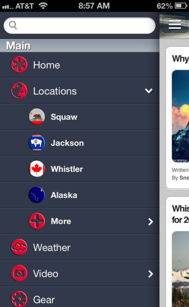 SnowBrains App navigation