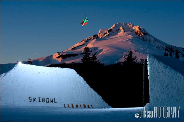 CR Johnson jumping a channel gap jump at Mt. Hood Ski Bowl in Government Camp, Oregon - Poor Boyz Productions