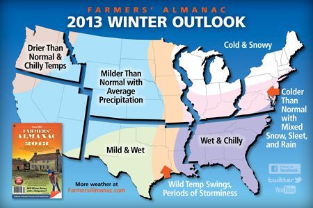 2013 Farmers Almanac Predictions.  How off was the Farmers Almanac last year where you were?  In California, the were on with the cold and way off with precip 