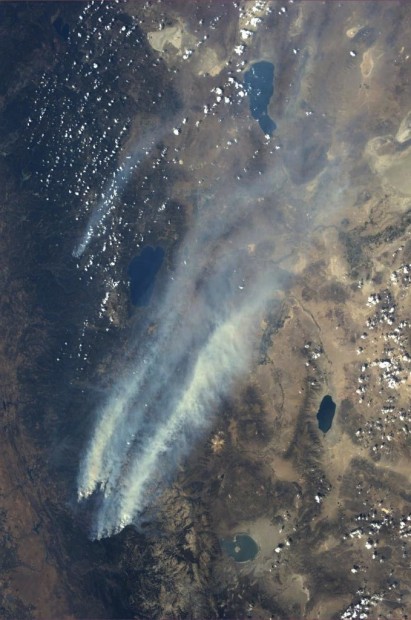 Rim Fire from Space & showing Lake Tahoe.  August 26th.  photo:  nasa