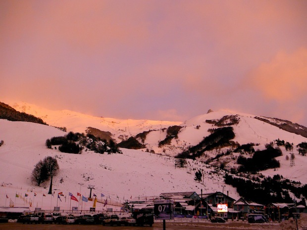 Alpenglow at Catedral this morning.  Snow to the base!