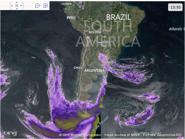 Satellite image of Southern South American storm at 2pm local time