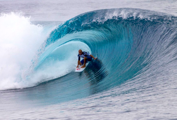 Kelly Slater was a man possessed on the final day of competition, surviving horrific wipeouts throughout his five heats of competition to find himself in this evening’s Final against Buchan.  photo:  ASP/Kristin