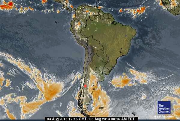Currently satellite of South America.  Check out that next storm coming to Patagoina...  Red dot is Bariloche.