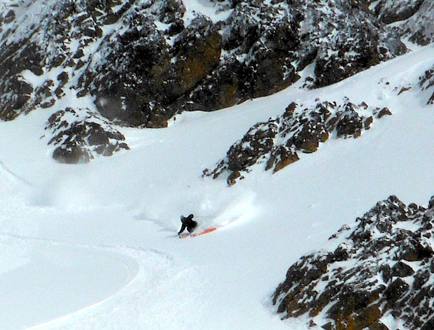 Nico Freeride taking a bite outta Nubes in the am.  September 20th, 2013.  photo:  snowbrains.com