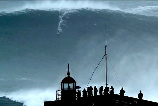 Carlos Burles potentially 100-foot wave yesterday at Nazare, Portugal