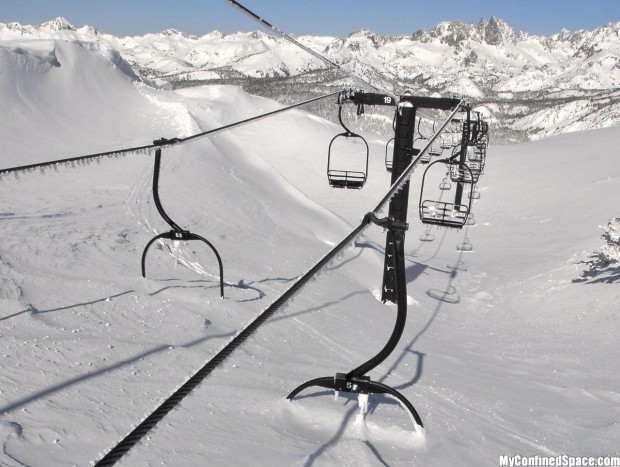 Deep snow at Mammoth ski resort, CA in 2011.