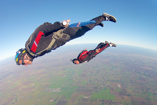 Andy Wirth (foreground) skydiving at Lodi, CA.