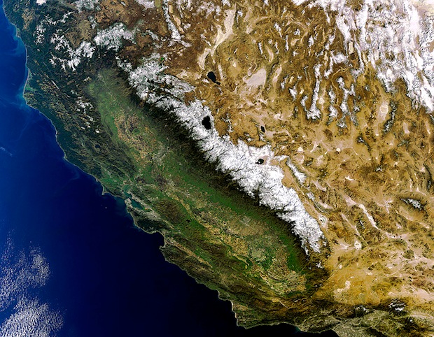 California Sierra Nevada mountains from space.
