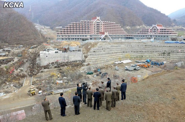Kim Jong-un at the construction site of NK's new ski area, last year.