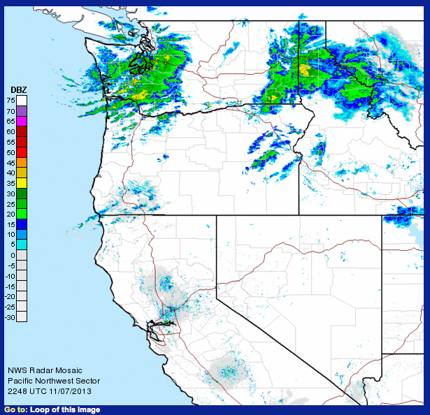 Current west coast radar.  3:09pm PST, November 7th, 2013.