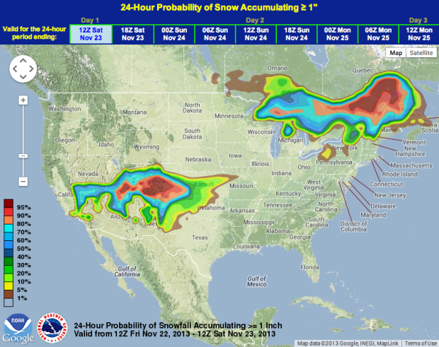 Probability for snowfall over 1” 