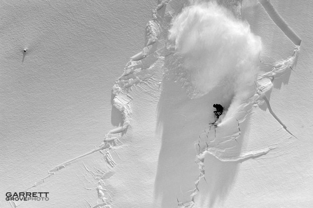 Skier triggering avalanche.  photo:  garret grove