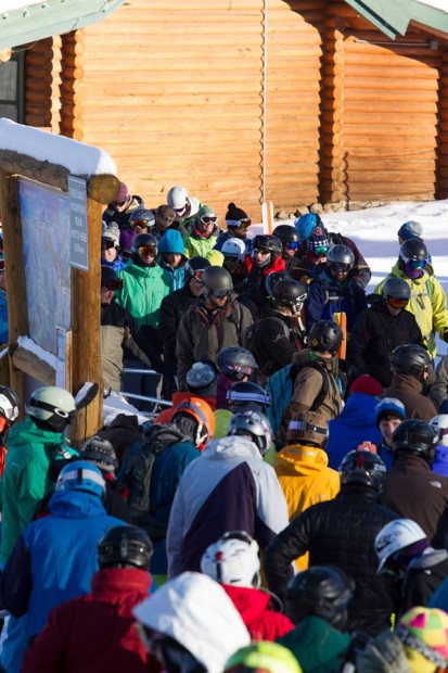 People were lined up early to get a piece of the goods. Photo: Grand Targhee Resort