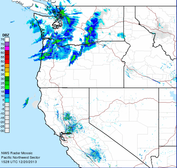 Current radar of storm hitting Washington state.