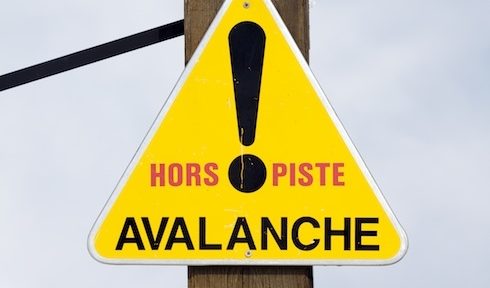 Avalanche sign in Verbier, Switzerland.