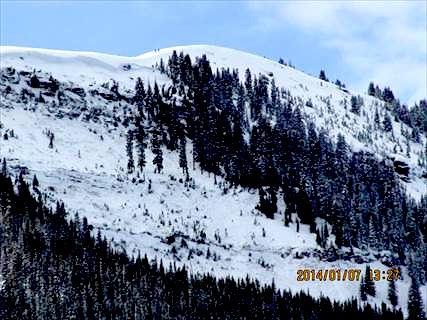 Image of the avalanche that killed one today in the East Vail Chutes, CO.  You can see how large the crown is up top.  This was a large avalanche.