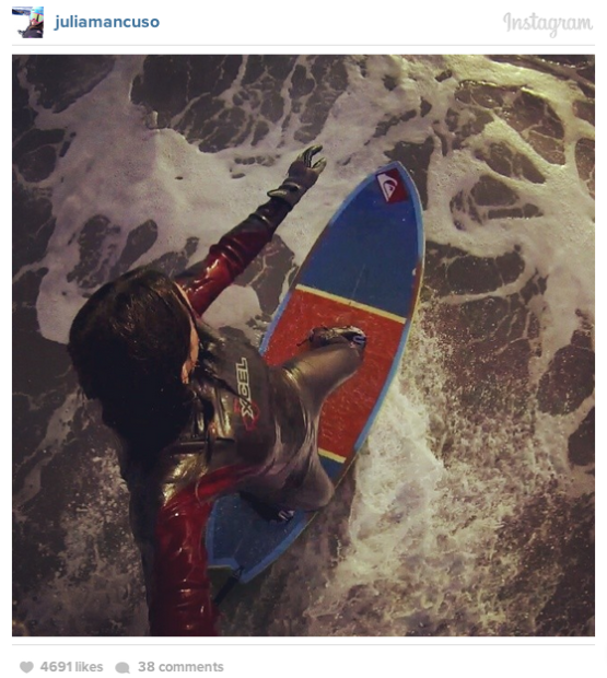 Julia Mancuso selfie from surfing Sochi.