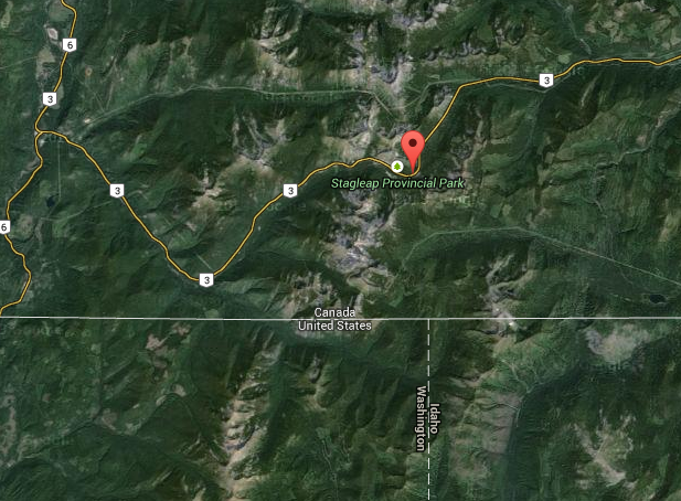 Map showing location of Kootaney Pass, B.C.