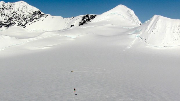 Upper Colony glacier (8,500ft) and Jim Chaplin snow kiting.  April 3rd.