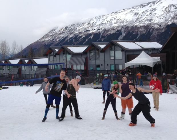 AK kids playing snow volleyball and hamming it up for the camera.