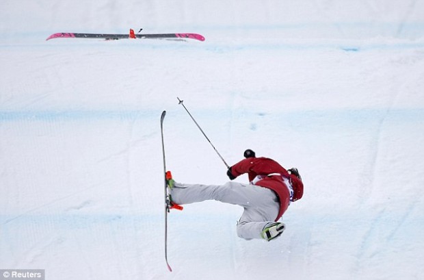 Canadian skier Yuki Tsubota takes a terrible fall in slopestyle competition at Sochi.