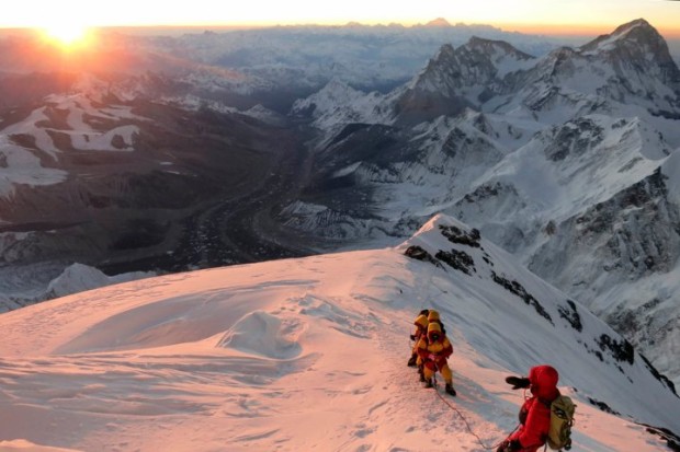 Climbers make their way to the summit of Mount Everest in May, 2013. Photo: AP Photo/Alpenglow Expeditions, Adrian Ballinger
