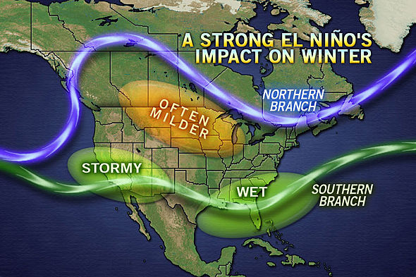 Strong El Nino's impact on North America.  CA lookin' good.