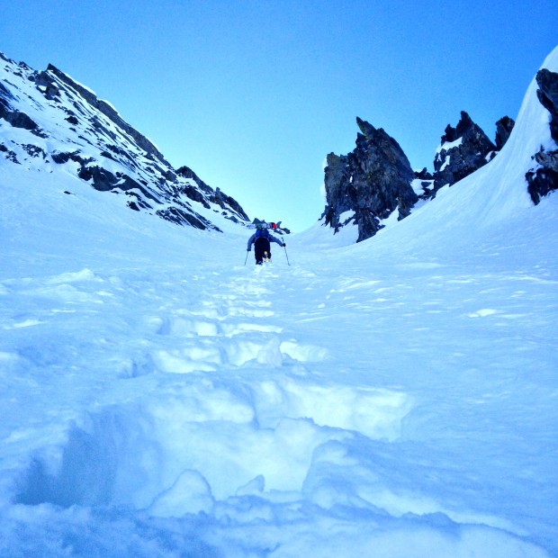 Long couloirs, long bootpacks.