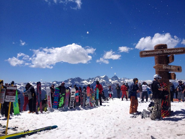 Party snowball fight at the top of Mammoth today