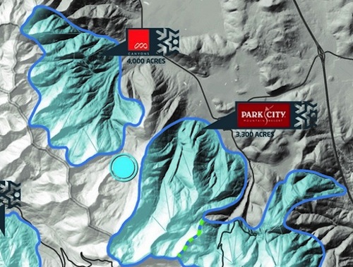 Map showing how close together Park City and The Canyons ski resorts really are.  They'd be easy to connect.