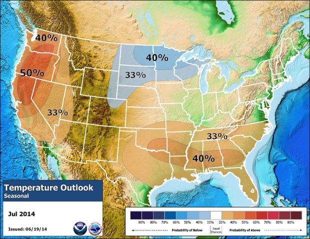 NOAA's July temperature outlook for the USA